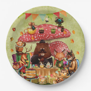Prato De Papel Amigos de Woodland em Teatime em Floresta