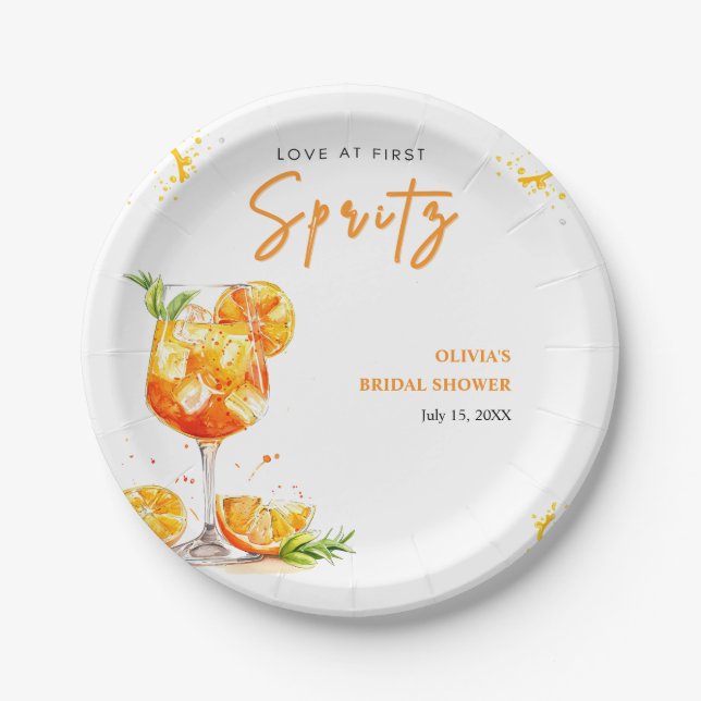 Prato De Papel Amor à Primeira Taça Coquetel Laranja Chá de Noiva (Frente)