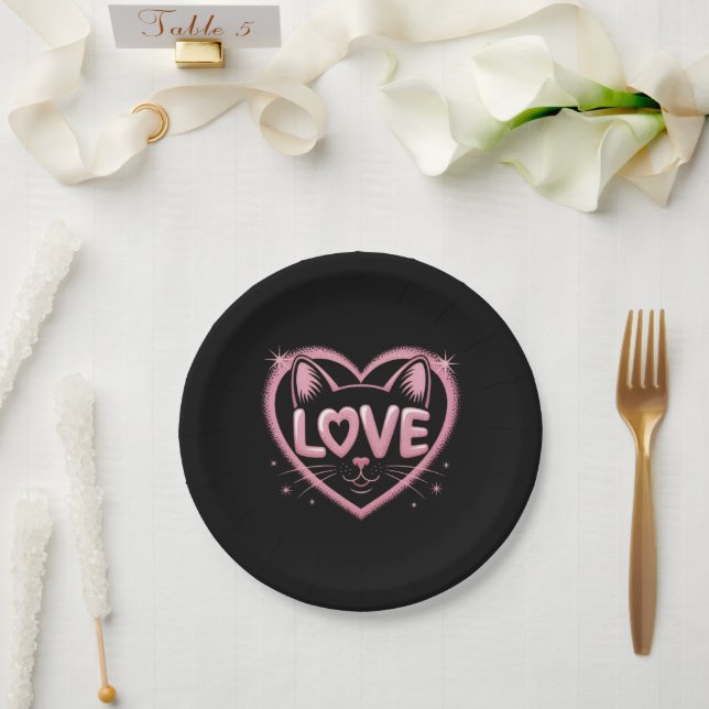 Prato De Papel Amor de Gato Brilhante (Casamento)