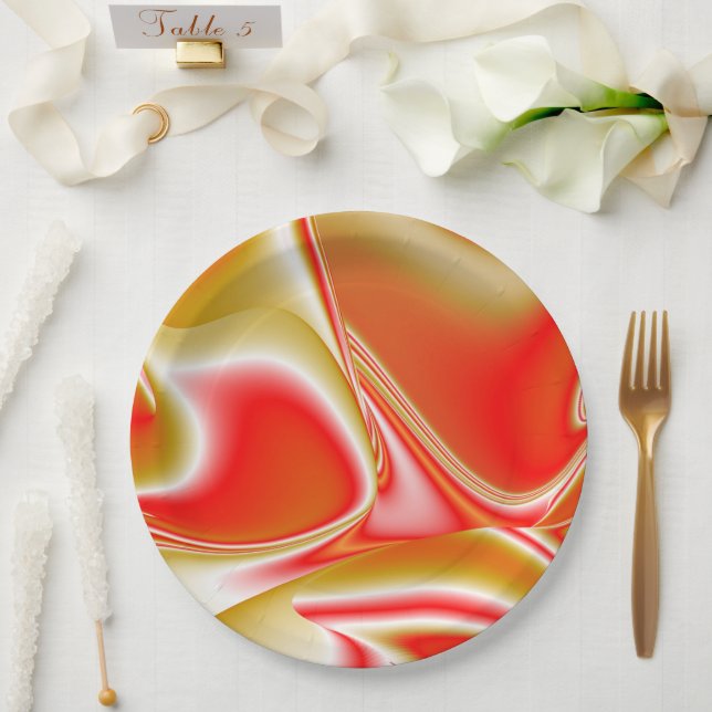 Prato De Papel Amor e Abstrato 3D Rainbowart Dourado (Casamento)
