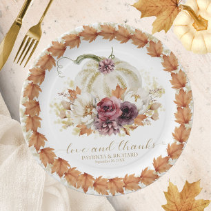 Prato De Papel Amor E Agradecimento Abóbora Floral Casamento