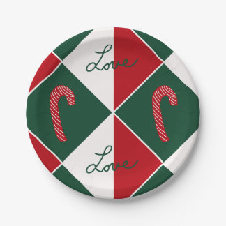 Prato De Papel Amor e Bengalas de Natal