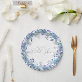 Prato De Papel Amostra Jardim Floral Roxo Azul Chuveiro de Noiva