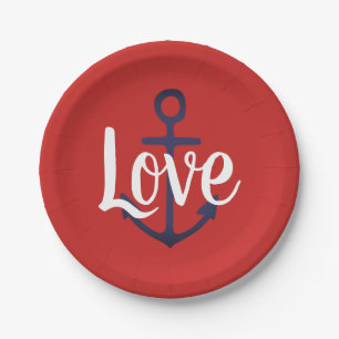 Prato De Papel ANCHOR náutico + script LOVE  
