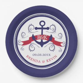 Prato De Papel Âncora de Barco Náutico Azul-Marinho e Vermelha Co