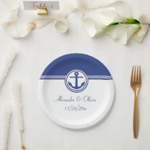 Prato De Papel Âncora Náutica Azul marinho