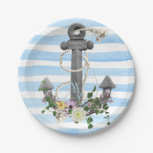 Prato De Papel âncora náutica com buquê de flores