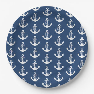 Prato De Papel Âncora Náutica Vela Barco Azul Marinho Branco