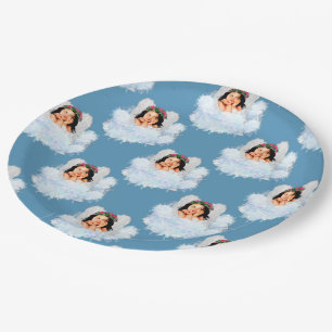 Prato De Papel Angel in Clouds 3-Blue-PAPER PARTY PLATE