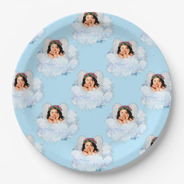 Prato De Papel Angel in Clouds 4-LT Blue-PAPER PARTY PLATE (Frente)