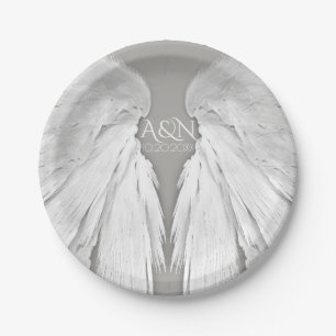 Prato De Papel ANGEL WINGS Casais Iniciais de Casamento Cinza Ele