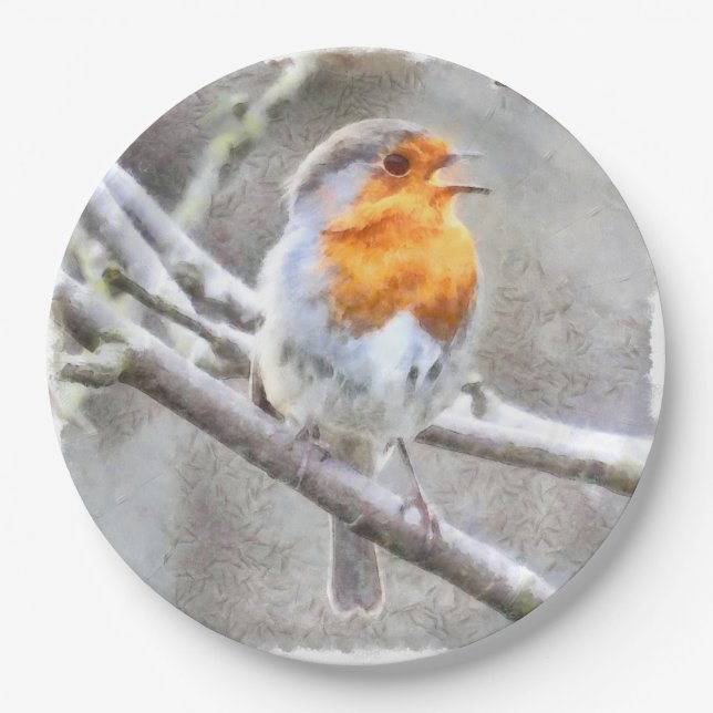 Prato De Papel Angelic Robin Watercolor (Frente)