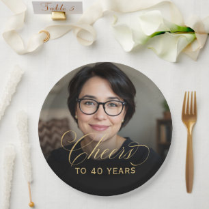 Prato De Papel Animações Douradas de Script de Foto do aniversári