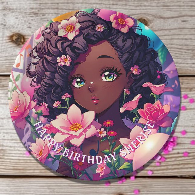 Prato De Papel Animadora Afro-Americana Personalizada Aniversário (Criador carregado)