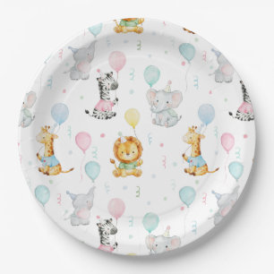 Prato De Papel Animais Bebês Fofos Aniversário de Crianças