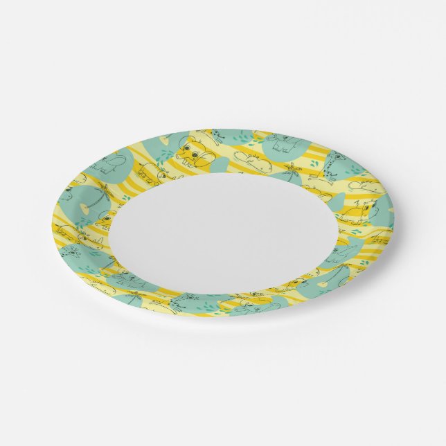 Prato De Papel Animais brancos brincando com água 2 (Inclinado)