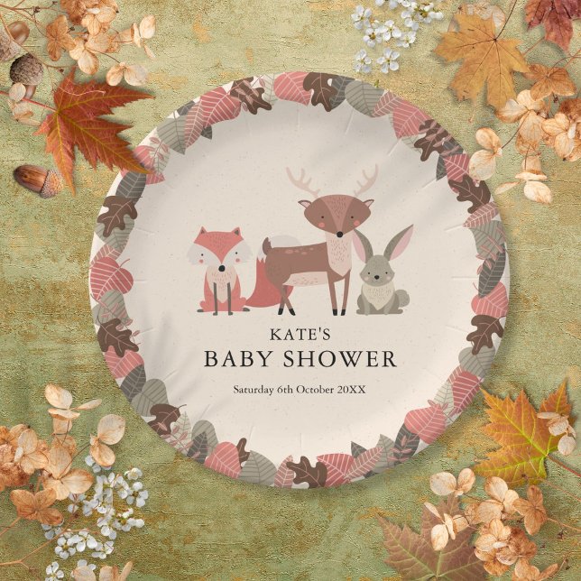 Prato De Papel Animais da Floresta Boho Chá de Bebê (Boho Woodland Animals Forest Baby Shower Paper Plates)