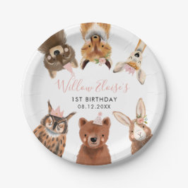 Prato De Papel Animais da Floresta Festa de aniversário Rosa