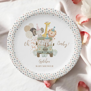 Prato De Papel Animais da Selva Safari Chá de Bebê Boho