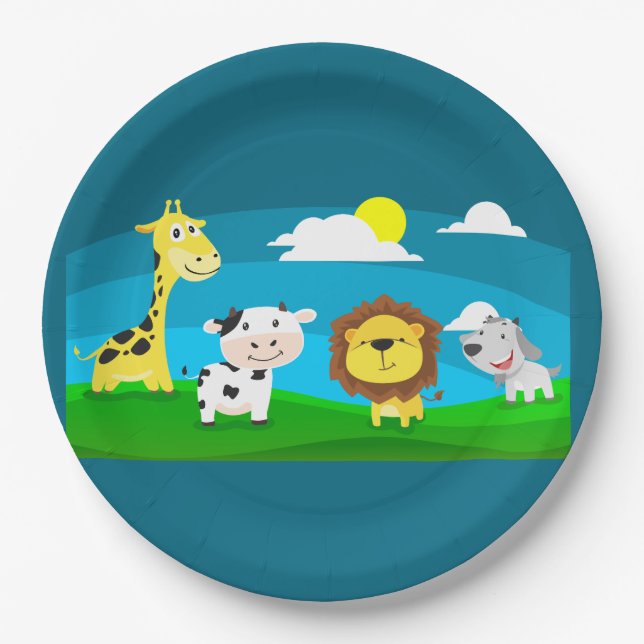 Prato De Papel Animais de desenho animado     (Frente)