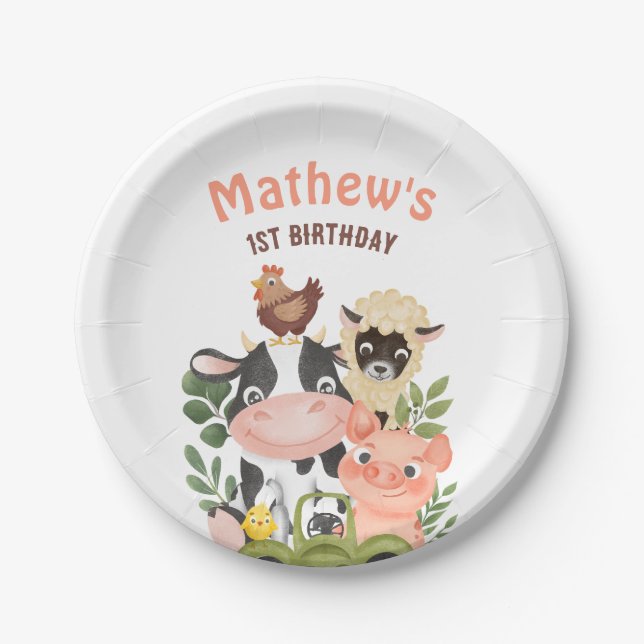 Prato De Papel Animais de exploração Barnyard 1segundo aniversári (Frente)
