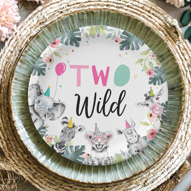 Prato De Papel Animais de festa Safari Garota Rosa Segundo segund (Criador carregado)