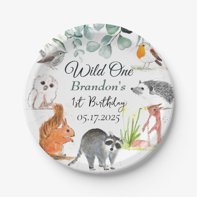Prato De Papel Animais de Floresta Cura primeiro aniversario Selv (Frente)