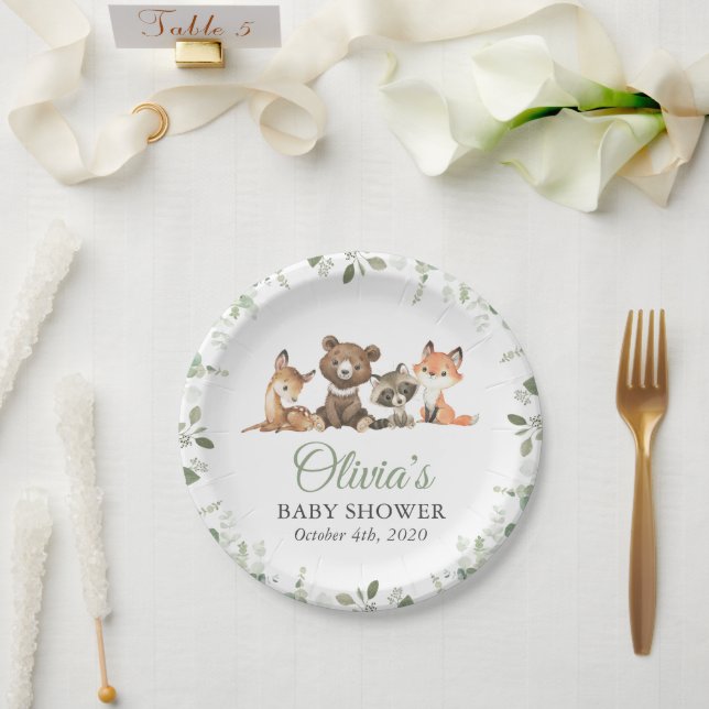 Prato De Papel Animais De Floresta, Floresta, Selvagem Um, Chá de (Casamento)