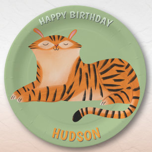 Prato De Papel Animais de safari aniversário tigre criança person