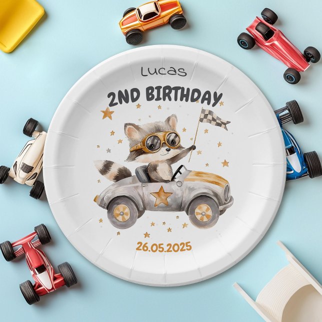 Prato De Papel Animais Engraçados Race Carros segundo aniversário (Criador carregado)
