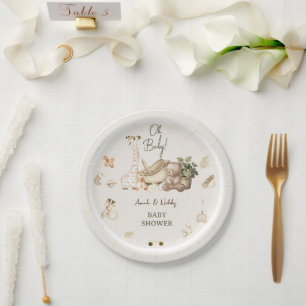 Prato De Papel Animais Fofos Boho Nursery Chá de fraldas Botânico