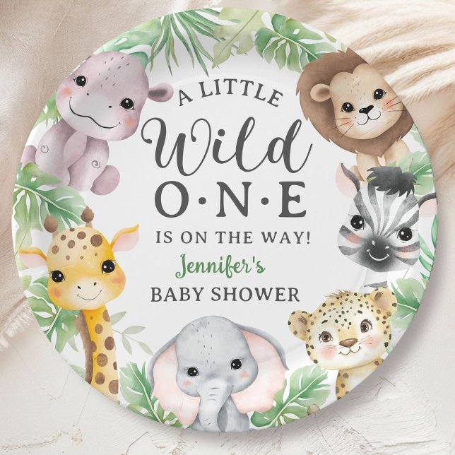 Prato De Papel Animais Safari Bebê Shower Neutro (Criador carregado)
