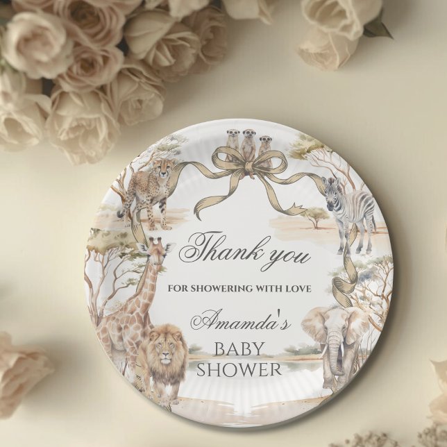 Prato De Papel Animais Safari Boho Chá de Bebê Neutro (Criador carregado)