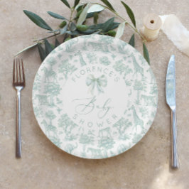 Prato De Papel Animais Safari Chá de fraldas Verde