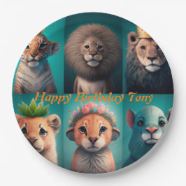 Prato De Papel Animais selvagens brancos vestindo coroa azul