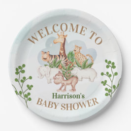 Prato De Papel Animais Selvagens com Árvore Selvagem