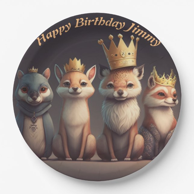 Prato De Papel Animais selvagens e bonitos vestindo coroas (Frente)