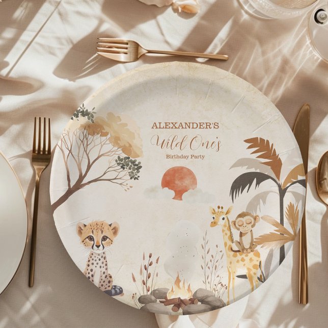 Prato De Papel Animais Selvagens Selvagens Tropicais Safari Um An (Criador carregado)