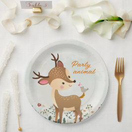 Prato De Papel Animal de Festa, Rena & Coração Amor Moderno
