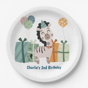 Prato De Papel animal de festa, Zebra com presentes e balão