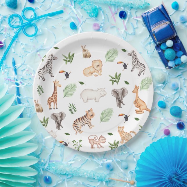 Prato De Papel Animal selvagem com padrão de árvore da selva (Festa)