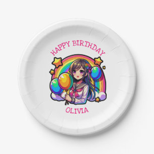 Prato De Papel Anime Girl Colorful Pop Art Birthday Personalizado