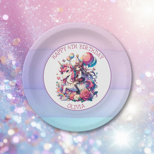 Prato De Papel Anime Girl no Unicorn Birthday Personalizado