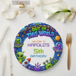 Prato De Papel Aniversário Alien Fora do Mundo Espaço Exterior Ga