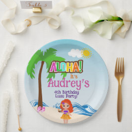Prato De Papel Aniversário Aloha Luau