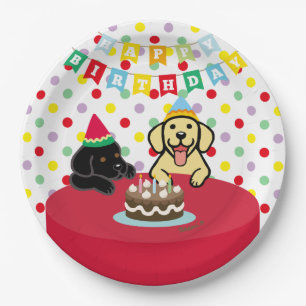 Prato De Papel Aniversário amarelo e preto de Labradors