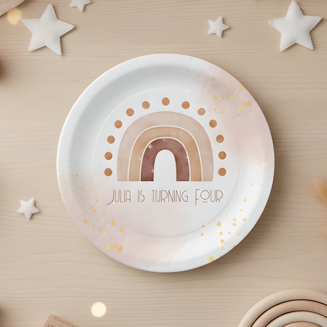 Prato De Papel Aniversário arco-íris aquarela Boho  (Criador carregado)