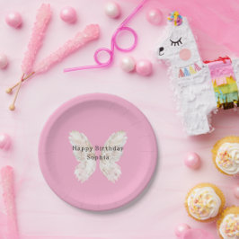 Prato De Papel Aniversário Asas de Borboleta Rosa Menininha