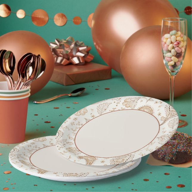 Prato De Papel Aniversário Boho Bege Creme (Múltiplo)