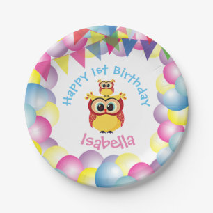 Prato De Papel Aniversário bonito da coruja do bebê das crianç